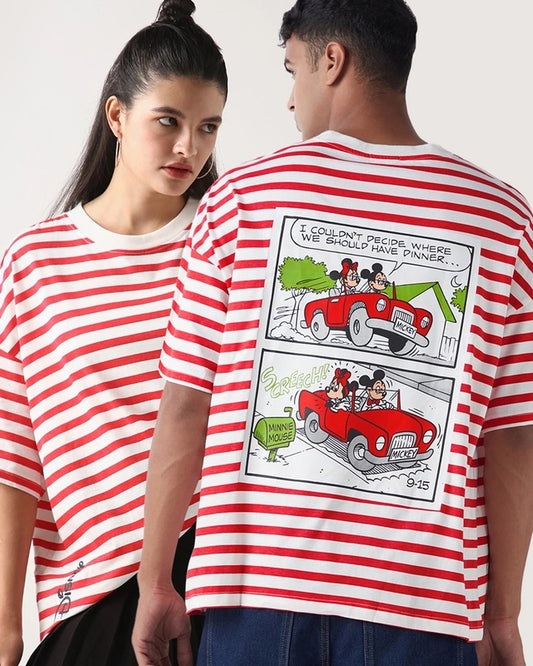 Unisex White & Red Mickey Humor Strip