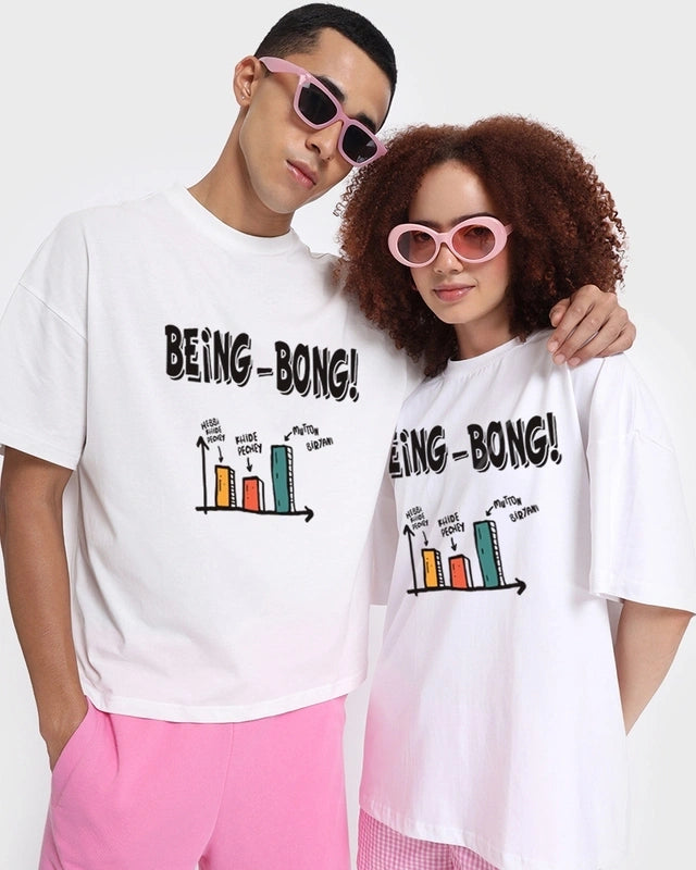 Unisex White Being Bong Graphic Printed